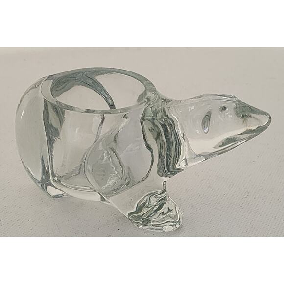 Candle Holder-Votive-Desk Accessory-Clear Glass-Polar Bear-5" Long-Reflective - Picture 5 of 8